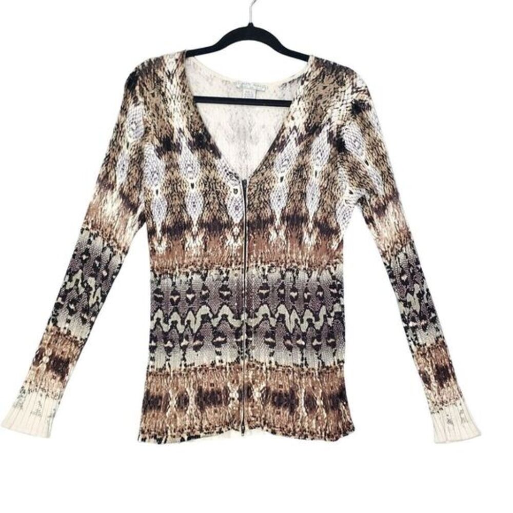 Alberto Makali Snakeskin Cardigan Rhinestone Embellished Long Sleeve Women SZ L